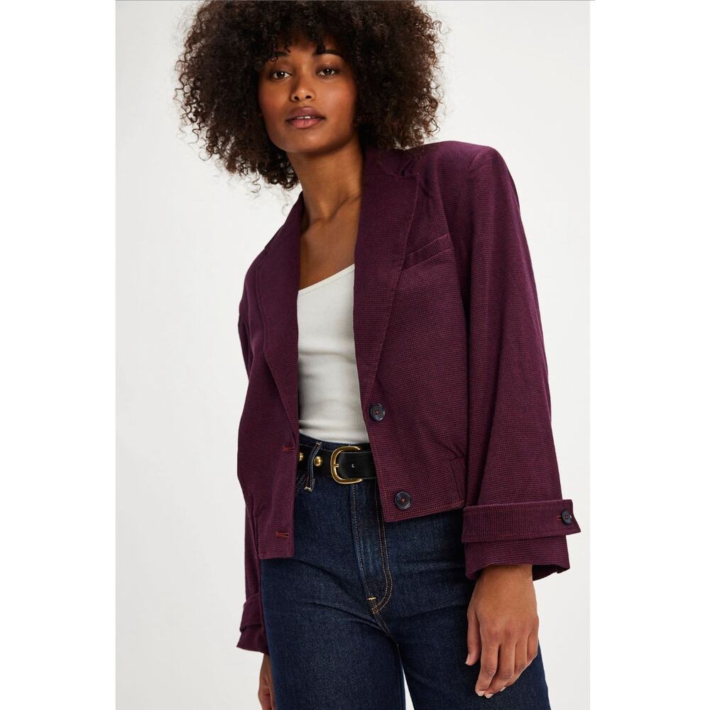 Free‎ People Agnes Cropped Jacket Red Combo Plaid Blazer NWT Size M